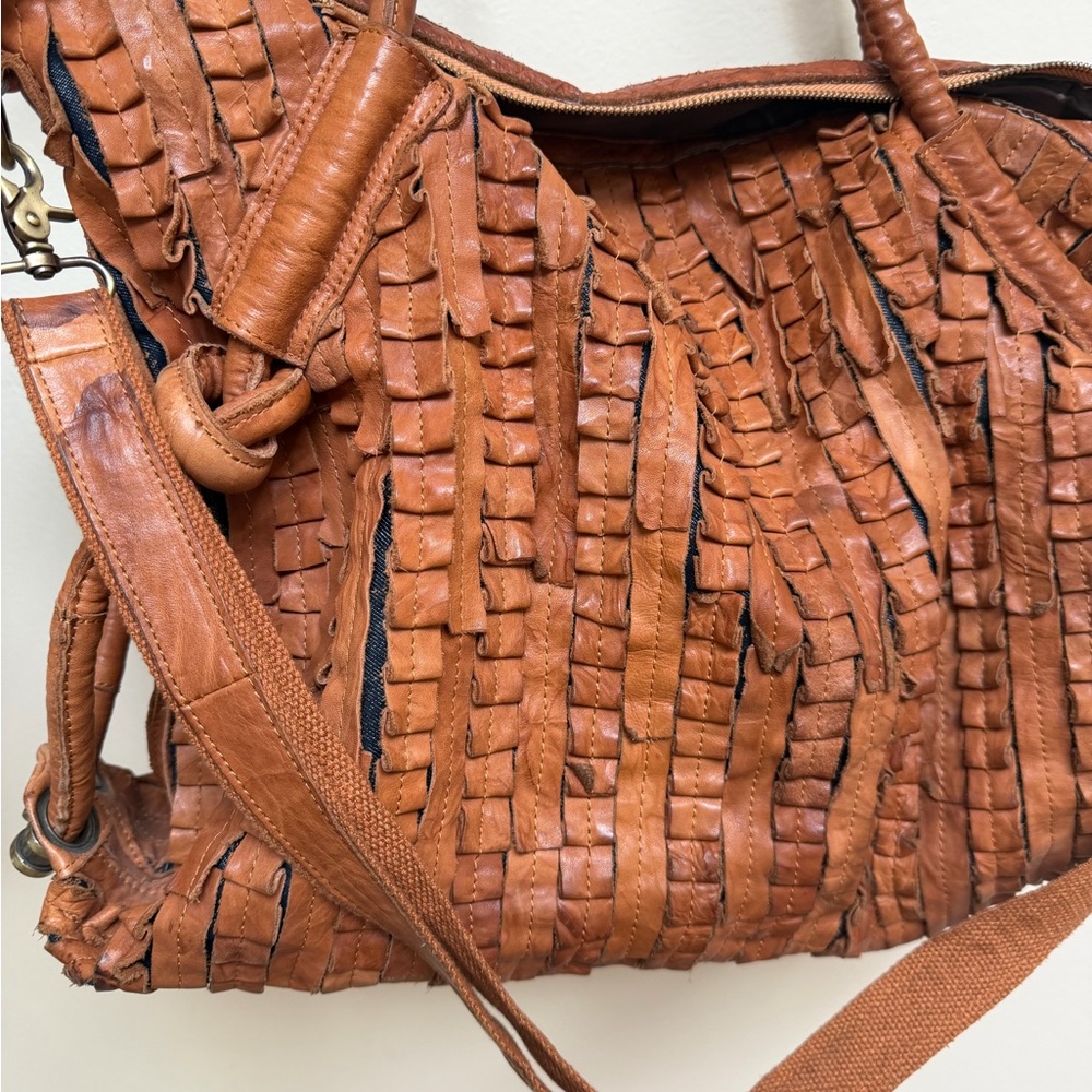 Ameri Leather Large Tan Woven Leather Tote - image 7